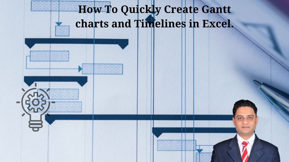 Excel spreadsheet showing Gantt chart timeline with colorful bar graphs and project planning elements